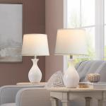 PARTPHONER Table Lamp Set of 2, Modern Ceramic Bedside Lamps for Night Stands, Classic Small Lamp Nightstand Lamp for Bedroom Living Room Desk End Table Rocker Swtich White