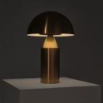 Brightech Venus Mushroom Table Lamp - Modern Lamp for Living Room, Bedroom Side/End Table - Dimmable, Unique Side Table LED Lamp Shade for Office, Reading - Brass/Gold, 14" Tall