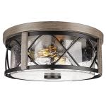 Rosient Rustic Close to Ceiling Light Fixtures, Farmhouse Wood Grain Flush Mount Ceiling Lighting, Metal Cage Lighting with Seeded Glass for Home Kitchen Dining Room Bedroom Hallway Entryway Foyer