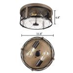 Rosient Rustic Close to Ceiling Light Fixtures, Farmhouse Wood Grain Flush Mount Ceiling Lighting, Metal Cage Lighting with Seeded Glass for Home Kitchen Dining Room Bedroom Hallway Entryway Foyer