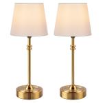 ONEWISH Cordless Table Lamps Set of 2 - Battery Powered Lamp, 4000mAh Rechargeable, Stepless Dimmable, Wireless Lamp with Fabric Shade, 2700K Warm Ambient Light for Dining, Patio, Bathroom(Gold)