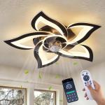 Dalouguan Ceiling Fan with Lights Remote Control, 24" Black, 6 Speeds 3 Light Color Low Profile Flush Mount Ceiling Fan for Kitchen Bedroom