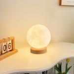 3D Moon Lamp Bedside Table Lamp USB Rechargeable Night Lights with Stand Dimmable LED Desk Light For Living Room Bedroom Decor