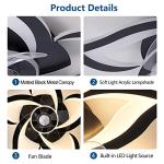 Dalouguan Ceiling Fan with Lights Remote Control, 24" Black, 6 Speeds 3 Light Color Low Profile Flush Mount Ceiling Fan for Kitchen Bedroom