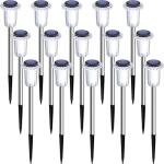 DenicMic Solar Lights Outdoor 15 Pack Waterproof 6000K Cold White LED Stainless Steel Stake for Pathway Yard Garden Driveway Solar Powered Outside Decor