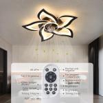 Dalouguan Ceiling Fan with Lights Remote Control, 24" Black, 6 Speeds 3 Light Color Low Profile Flush Mount Ceiling Fan for Kitchen Bedroom