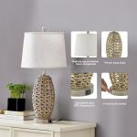 27” Natural Rattan Table Lamps Set of 2,Touch Switch,3-Way Dimmable Bedside Lamps, with A+C USB Charging Ports,Oatmeal Lampshade,Farmhouse Table Lamp for Bedroom, Living Room(2 Bulbs Included)