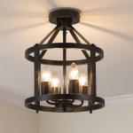 Black Flush Mount Ceiling Light Fixture, 4-Light Farmhouse Semi Flush Mount Ceiling Light, Industrial Metal Chandelier Ceiling Lamp for Dining Room Hallway Entryway Kitchen, E26 Socket