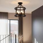 Black Flush Mount Ceiling Light Fixture, 4-Light Farmhouse Semi Flush Mount Ceiling Light, Industrial Metal Chandelier Ceiling Lamp for Dining Room Hallway Entryway Kitchen, E26 Socket