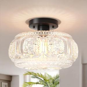 OYKYOHEI Semi Flush Mount Ceiling Light, Upgraded Larger Black Glass Ceiling Light Fixture, Vintage Lighting for Hallway Kitchen Bedroom Dining Room, Bulb Not Included