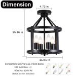 Black Flush Mount Ceiling Light Fixture, 4-Light Farmhouse Semi Flush Mount Ceiling Light, Industrial Metal Chandelier Ceiling Lamp for Dining Room Hallway Entryway Kitchen, E26 Socket