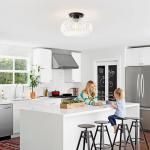 OYKYOHEI Semi Flush Mount Ceiling Light, Upgraded Larger Black Glass Ceiling Light Fixture, Vintage Lighting for Hallway Kitchen Bedroom Dining Room, Bulb Not Included