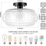 OYKYOHEI Semi Flush Mount Ceiling Light, Upgraded Larger Black Glass Ceiling Light Fixture, Vintage Lighting for Hallway Kitchen Bedroom Dining Room, Bulb Not Included