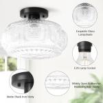 OYKYOHEI Semi Flush Mount Ceiling Light, Upgraded Larger Black Glass Ceiling Light Fixture, Vintage Lighting for Hallway Kitchen Bedroom Dining Room, Bulb Not Included