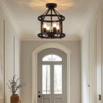 Black Flush Mount Ceiling Light Fixture, 4-Light Farmhouse Semi Flush Mount Ceiling Light, Industrial Metal Chandelier Ceiling Lamp for Dining Room Hallway Entryway Kitchen, E26 Socket