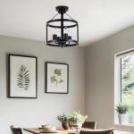 Black Flush Mount Ceiling Light Fixture, 4-Light Farmhouse Semi Flush Mount Ceiling Light, Industrial Metal Chandelier Ceiling Lamp for Dining Room Hallway Entryway Kitchen, E26 Socket