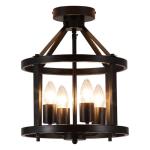 Black Flush Mount Ceiling Light Fixture, 4-Light Farmhouse Semi Flush Mount Ceiling Light, Industrial Metal Chandelier Ceiling Lamp for Dining Room Hallway Entryway Kitchen, E26 Socket