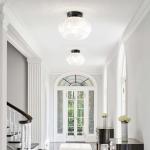 OYKYOHEI Semi Flush Mount Ceiling Light, Upgraded Larger Black Glass Ceiling Light Fixture, Vintage Lighting for Hallway Kitchen Bedroom Dining Room, Bulb Not Included