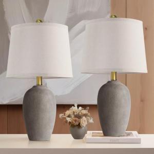 AIEAMPDO 21'' Set of 2 Farmhouse Ceramic Table Lamps for Living Room Bedroom, Nightstand Rustic Brown Desk Lamp for Bedside End Table Entryway, 2 LED Bulbs Included