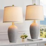 AIEAMPDO 21'' Set of 2 Farmhouse Ceramic Table Lamps for Living Room Bedroom, Nightstand Rustic Brown Desk Lamp for Bedside End Table Entryway, 2 LED Bulbs Included