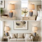 AIEAMPDO 21'' Set of 2 Farmhouse Ceramic Table Lamps for Living Room Bedroom, Nightstand Rustic Brown Desk Lamp for Bedside End Table Entryway, 2 LED Bulbs Included