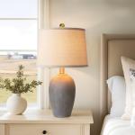 AIEAMPDO 21'' Set of 2 Farmhouse Ceramic Table Lamps for Living Room Bedroom, Nightstand Rustic Brown Desk Lamp for Bedside End Table Entryway, 2 LED Bulbs Included