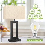 Set of 2 Touch Control Table Lamp with 2 USB Ports, 3-Way Dimmable Modern Nightstand Lamp Sets Bedside Touch Desk Lamp with Fabric Cream Shade For Bedroom Table Living Room Reading, Included Bulbs