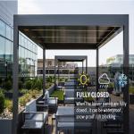 Custom-Made Outdoor Gazebo Pergola with LED Lighting, Sliding Screen Wall, and Motorized Roof System – Perfect for Poolside Ret