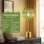 QiMH Glass Table Lamp for Living Room, Modern Bedside Lamp with Green Ribbed Glass Shade, 3-Way Dimmable Touch Control Nightstand Lamp for Bedroom, Brushed Gold (2700K LED Bulb Included)