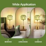 QiMH Glass Table Lamp for Living Room, Modern Bedside Lamp with Green Ribbed Glass Shade, 3-Way Dimmable Touch Control Nightstand Lamp for Bedroom, Brushed Gold (2700K LED Bulb Included)
