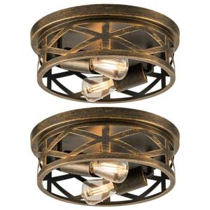 VONLUCE Flush Mount Ceiling Lights, 2-Light Hallway Ceiling Lighting Fixtures, 11 inch Farmhouse Metal Cage Ceiling Lights for Entryway Kitchen, Adjustable Lamp Holders, ETL, 2 pcs, Oil-Rubbed Bronze