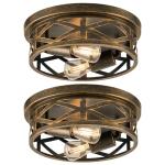VONLUCE Flush Mount Ceiling Lights, 2-Light Hallway Ceiling Lighting Fixtures, 11 inch Farmhouse Metal Cage Ceiling Lights for Entryway Kitchen, Adjustable Lamp Holders, ETL, 2 pcs, Oil-Rubbed Bronze