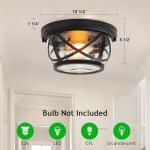 Flush Mount Ceiling Light Fixture Black, 2-Light Modern Farmhouse Porch Light Ceiling Mount for Outdoor, Indoor Flush Mount Lights Fixture for Hallway Foyer Kitchen Bathroom with Seeded Glass
