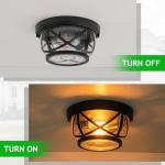 Flush Mount Ceiling Light Fixture Black, 2-Light Modern Farmhouse Porch Light Ceiling Mount for Outdoor, Indoor Flush Mount Lights Fixture for Hallway Foyer Kitchen Bathroom with Seeded Glass