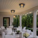 Flush Mount Ceiling Light Fixture Black, 2-Light Modern Farmhouse Porch Light Ceiling Mount for Outdoor, Indoor Flush Mount Lights Fixture for Hallway Foyer Kitchen Bathroom with Seeded Glass