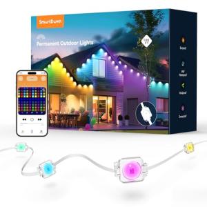 SmartDawn Permanent Outdoor Lights, 100FT 64 Bulbs RGBIC LED Outdoor String Lights, DIY Scene Mode, IP68 Waterproof Christmas Lights for Daily Decor, House Roof, Holiday Decorations, Outside