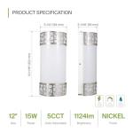 ASD 12 Inch LED Indoor Wall Sconce - Brushed Nickel Modern Dimmable 15W 2700K-5000K Adjustable Wall Mounted Light Fixtures, Wall Lights for Bedroom, Bathroom, Living Room, Hallway Decor - ETL