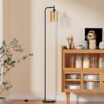 Ziisee Floor Lamps for Living Room - Standing Lamp with Amber Glass Shade, Modern Floor Lamp with LED Bulbs, Industrial Floor Lamp for Bedroom, Black Tall Lamp for Office(Light Bulb Included)