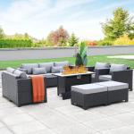 7 Piece Outdoor Furniture Set, 60000BTU 45" Outdoor Propane Fire Pit Table, Non-Slip Mat and Waterproof Cover, Light Gray
