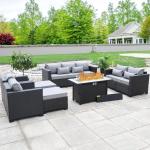 7 Piece Outdoor Furniture Set, 60000BTU 45" Outdoor Propane Fire Pit Table, Non-Slip Mat and Waterproof Cover, Light Gray