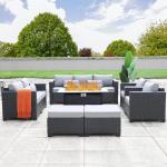 7 Piece Outdoor Furniture Set, 60000BTU 45" Outdoor Propane Fire Pit Table, Non-Slip Mat and Waterproof Cover, Light Gray