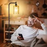 Ziisee Floor Lamps for Living Room - Standing Lamp with Amber Glass Shade, Modern Floor Lamp with LED Bulbs, Industrial Floor Lamp for Bedroom, Black Tall Lamp for Office(Light Bulb Included)