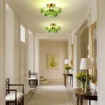 Semi Flush Mount Ceiling Light Green Light Fixtures with Gold Base Vintage Lighting Ceiling Mount Mid Centry Modern Light Fixture for Kitchen Bedroom Hallway Entryway (3-Light, Bulb Not Included)
