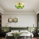 Semi Flush Mount Ceiling Light Green Light Fixtures with Gold Base Vintage Lighting Ceiling Mount Mid Centry Modern Light Fixture for Kitchen Bedroom Hallway Entryway (3-Light, Bulb Not Included)