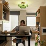 Semi Flush Mount Ceiling Light Green Light Fixtures with Gold Base Vintage Lighting Ceiling Mount Mid Centry Modern Light Fixture for Kitchen Bedroom Hallway Entryway (3-Light, Bulb Not Included)