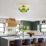 Semi Flush Mount Ceiling Light Green Light Fixtures with Gold Base Vintage Lighting Ceiling Mount Mid Centry Modern Light Fixture for Kitchen Bedroom Hallway Entryway (3-Light, Bulb Not Included)