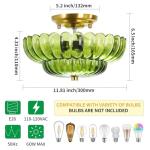 Semi Flush Mount Ceiling Light Green Light Fixtures with Gold Base Vintage Lighting Ceiling Mount Mid Centry Modern Light Fixture for Kitchen Bedroom Hallway Entryway (3-Light, Bulb Not Included)