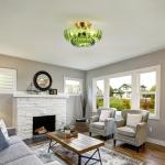 Semi Flush Mount Ceiling Light Green Light Fixtures with Gold Base Vintage Lighting Ceiling Mount Mid Centry Modern Light Fixture for Kitchen Bedroom Hallway Entryway (3-Light, Bulb Not Included)