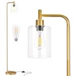 Ziisee Floor Lamps for Living Room - Industrial Standing Lamp with Glass Shade, Modern Gold Floor Lamp with LED Bulbs, Farmhouse Floor Lamp for Bedroom, Tall Lamp for Office - Gold