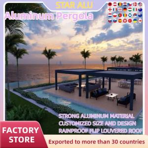 Bioclimatic gazebo custom stitching large size electric manual terrace restaurant outdoor party pergola LED RGB light fan light